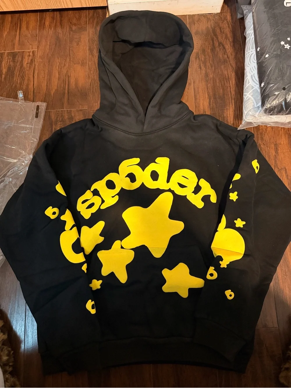 BLACK and yellow spider hoodie